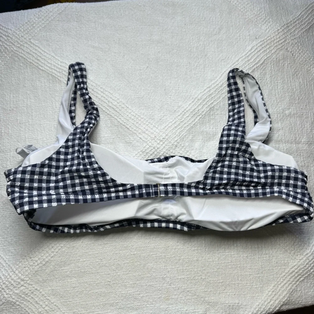 J Crew Swimsuit Scrunchie Square Neck Gingham Plaid Bikini Top NEW BE753